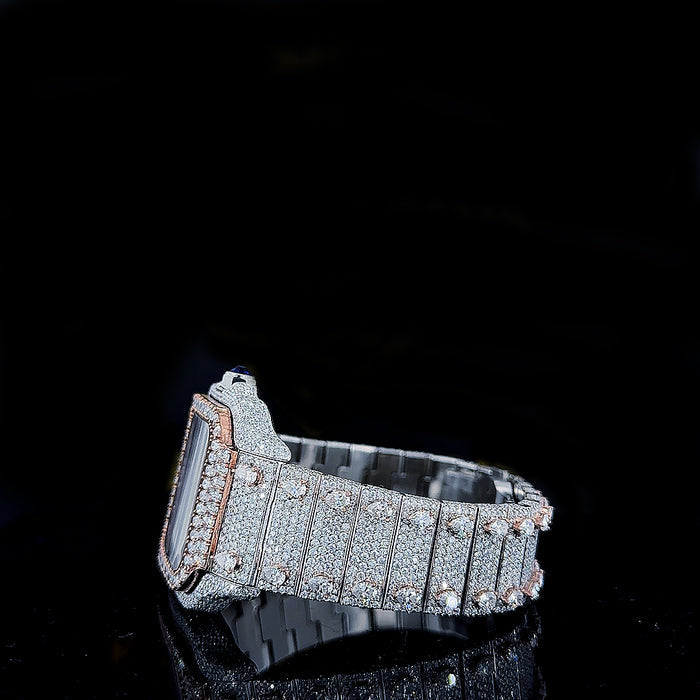 Reloj Santos Skeleton Full Diamond Moissanita Dos Tonos 41MM