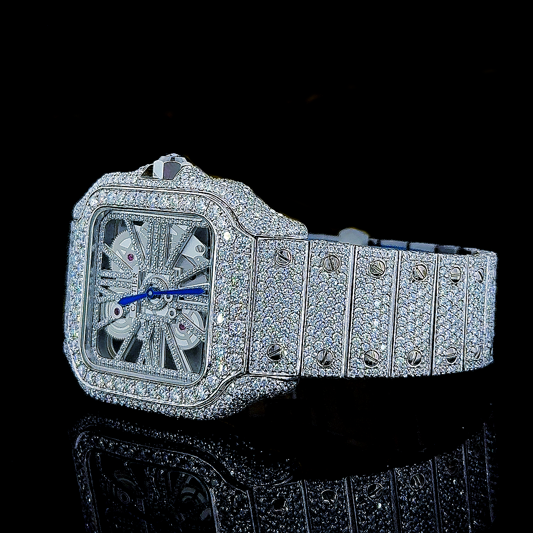 Reloj Santos Skeleton Full Diamond Moissanita 41MM