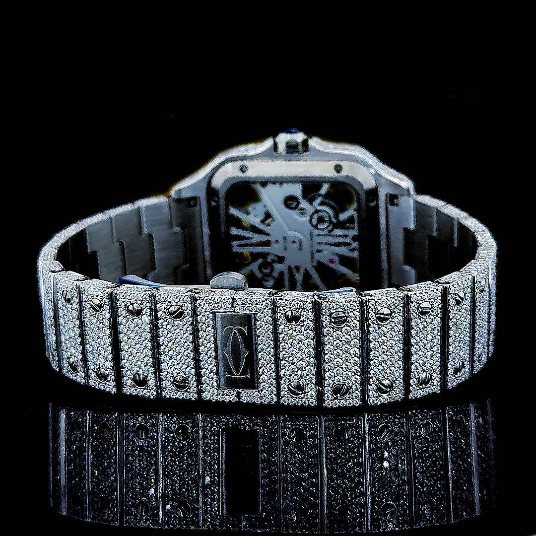Reloj Santos Skeleton Full Diamond Moissanita 41MM