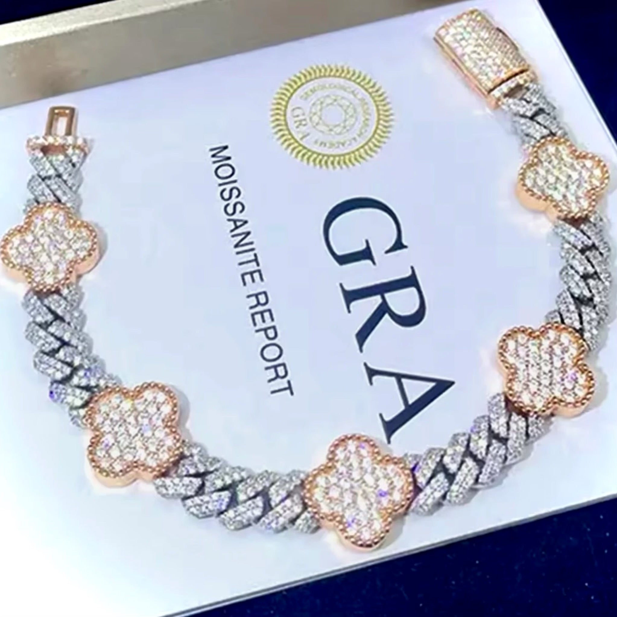 Pulsera Miami Trébol Moissanita 8mm Plata 925