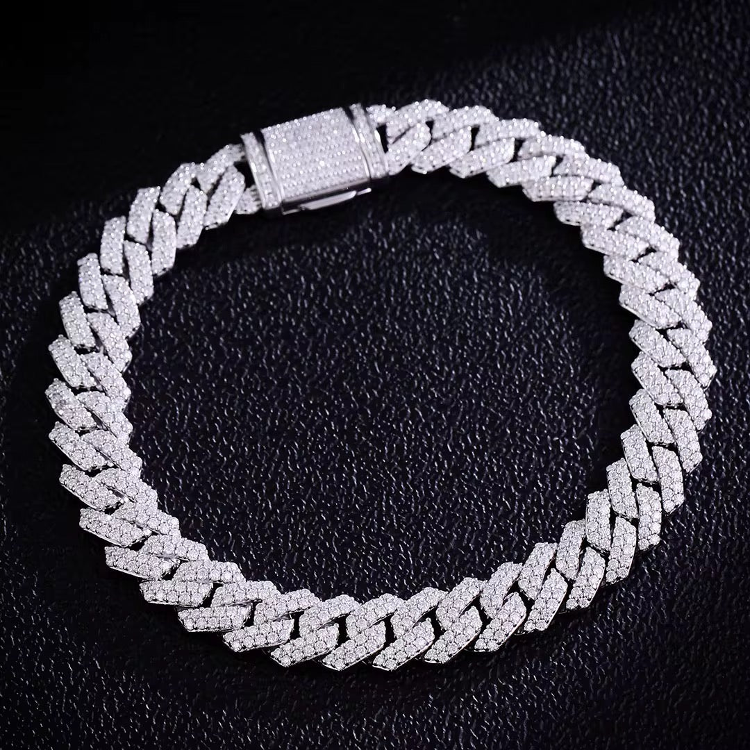 Miami Moissanite bracelet 12mm silver 925