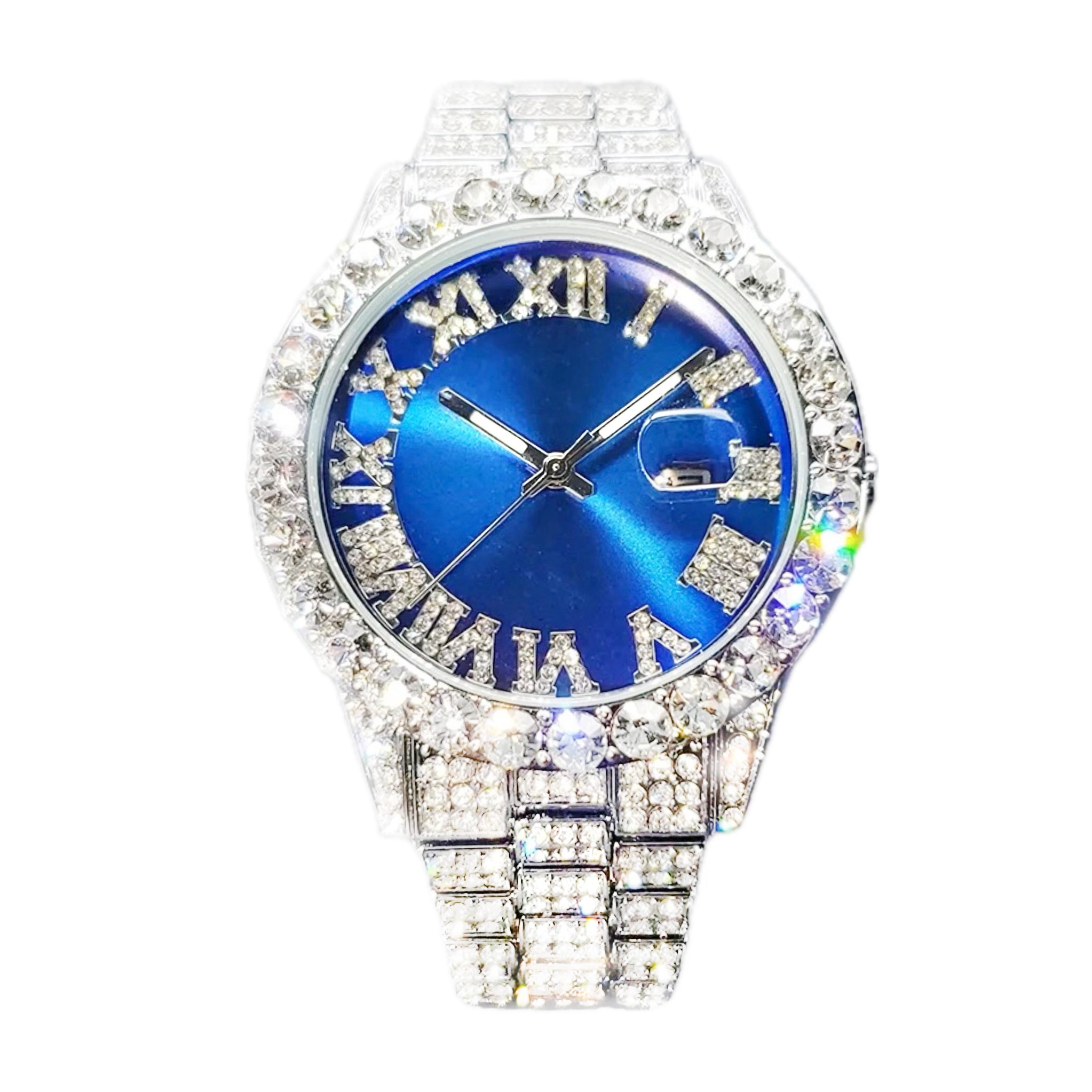 Reloj Presidencial Roman Diamantado - Azul & Plata