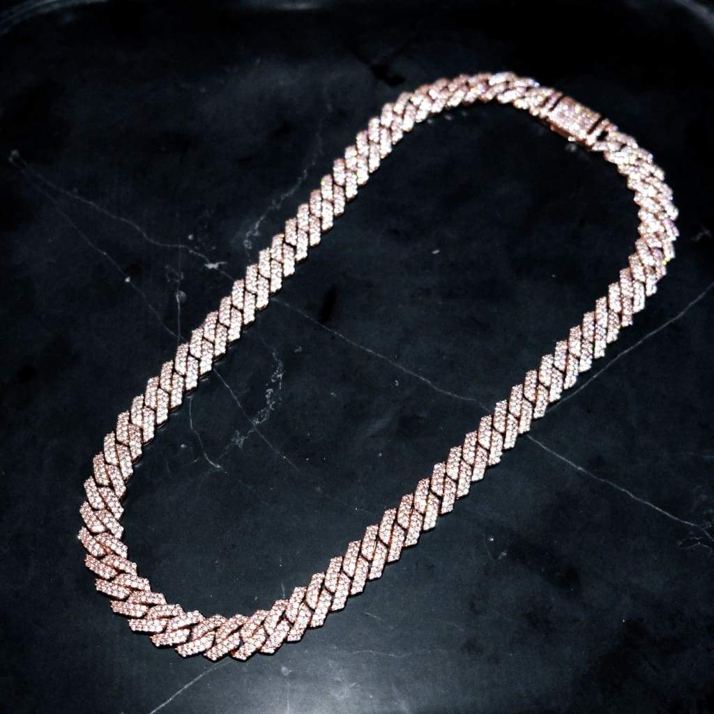 Cadena Miami Diamantada 12mm - Oro Rosado