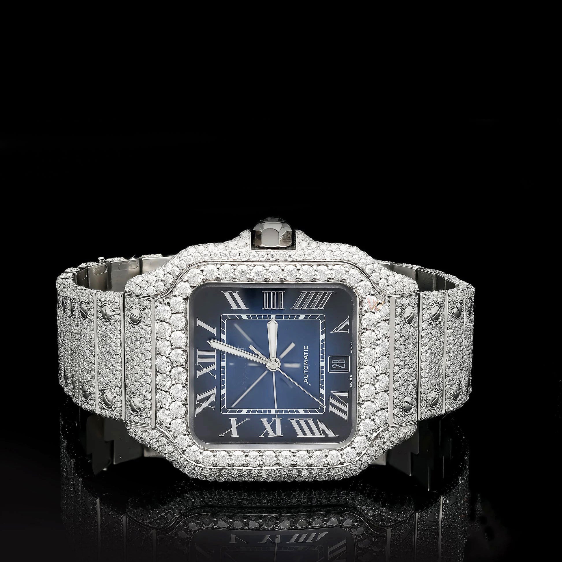 Reloj Santos Blue Full Diamond Moissanita 40MM