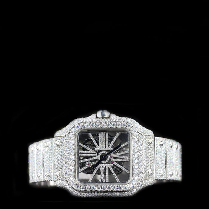 Reloj Santos Skeleton Full Diamond Moissanita 41MM