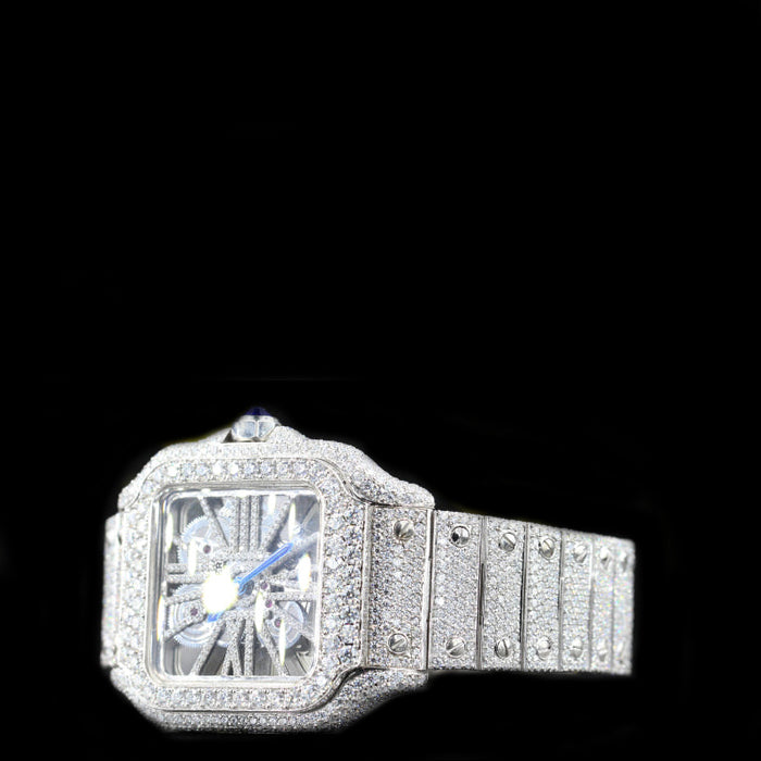 Reloj Santos Skeleton Full Diamond Moissanita 41MM