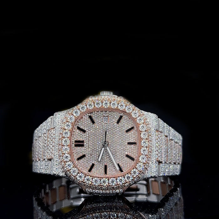 Reloj Nautilus Full Diamond Moissanita Dos Tonos 40MM